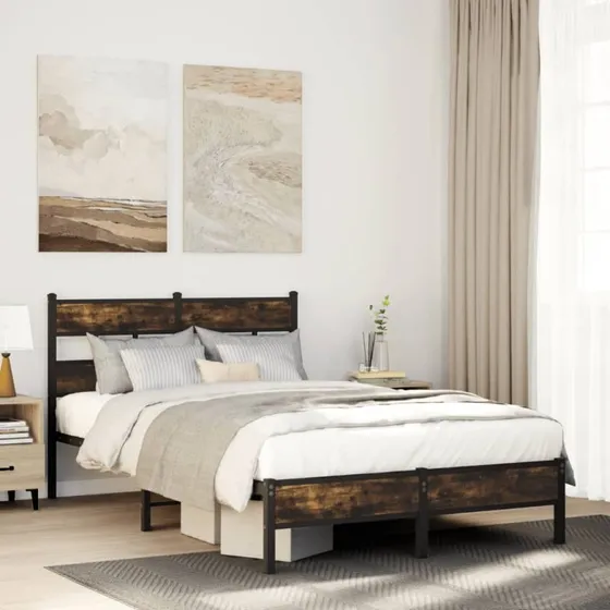vidaXL Sengeramme 120x190 cm Metal Røget Eg med Sengegavl