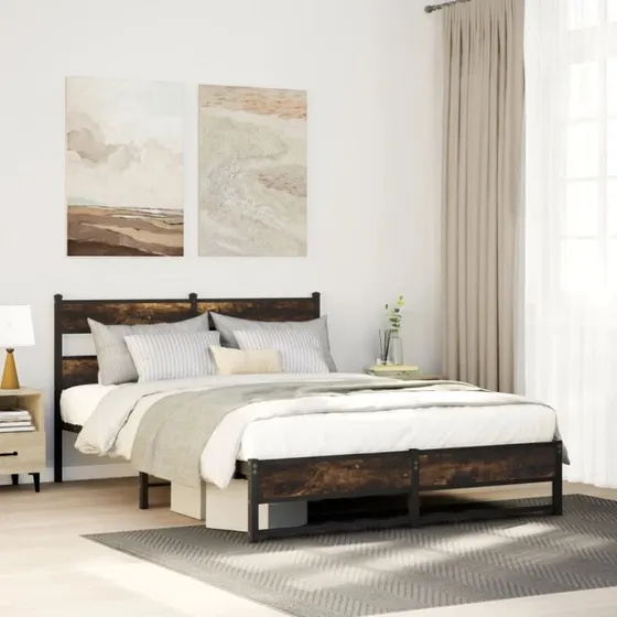vidaXL Sengeramme 140x190 cm metal røget egetræsfarve