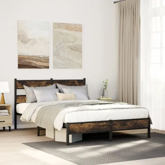 vidaXL Sengeramme 100x190 cm Metal Røget Eg