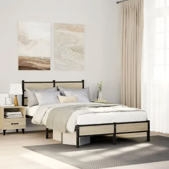 vidaXL Sengeramme 120x190 cm Metal Sonoma-Eg uden Madras