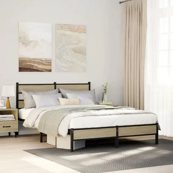 vidaXL Sengeramme 160x200 cm Metal Sonoma-Eg uden Madras