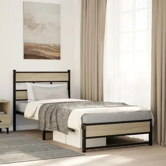 vidaXL Sengeramme 75x190 cm Metal Sonoma-Eg