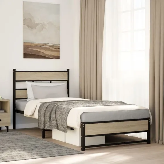 vidaXL Sengeramme 90x190 cm Metal Sonoma-Eg