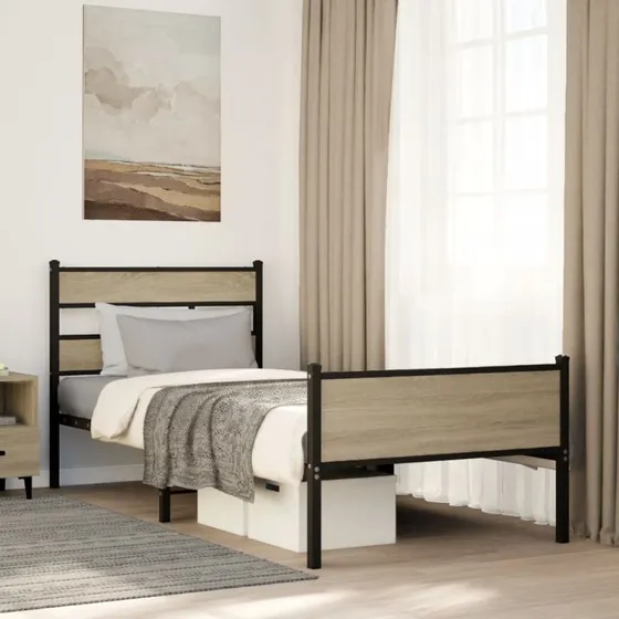 vidaXL Sengeramme 100x200 cm Metal Sonoma-Eg uden madras