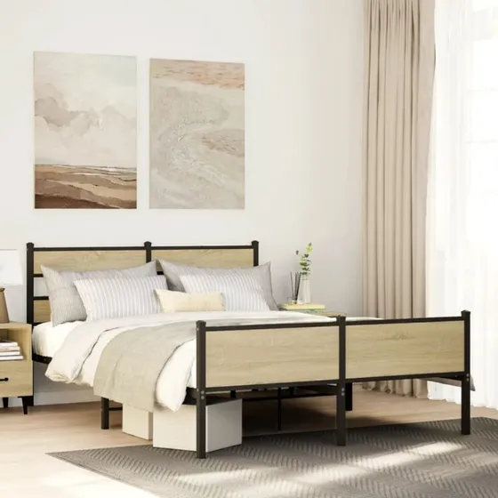 vidaXL Sengeramme 137x190 cm Metal Sonoma-Eg uden madras