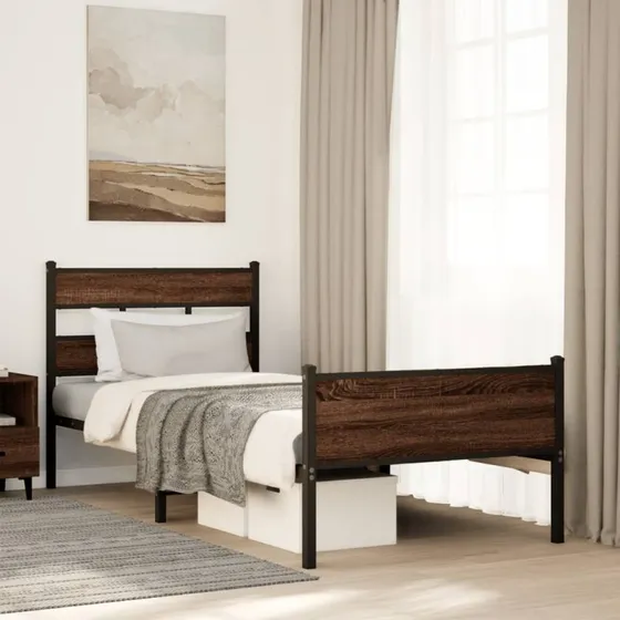 vidaXL Sengeramme 100x190 cm Metal Brun Eg