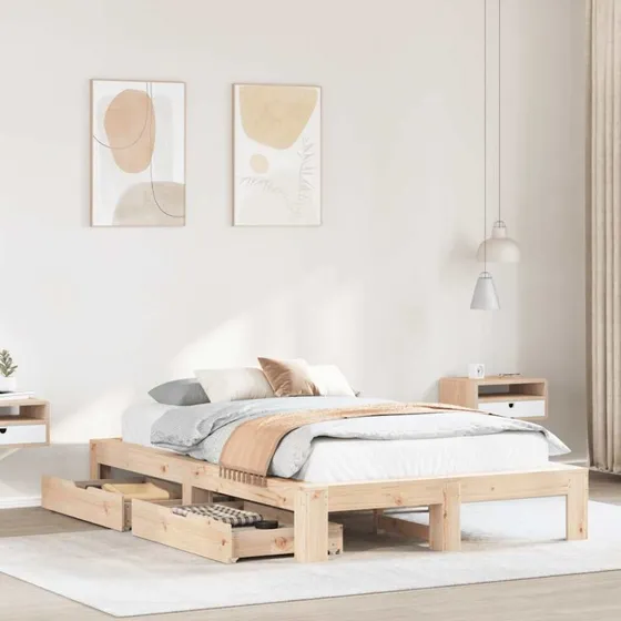 vidaXL Sengeramme 120x190 cm massivt fyrretræ med skuffer