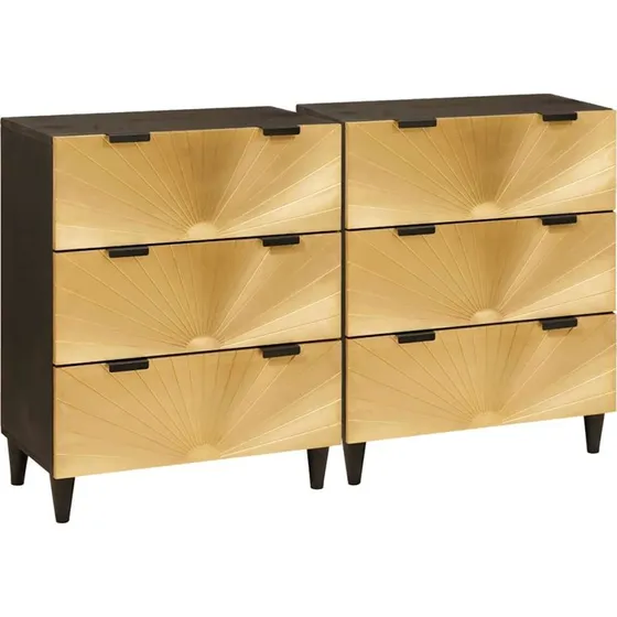 vidaXL Sideboard 2-del, Sort og Guld, 60 x 33 x 75 cm, Massivt Mangotræ