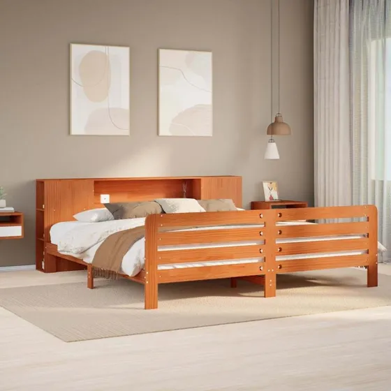 vidaXL Sengeramme 200x200 cm massivt fyrretræ gyldenbrun