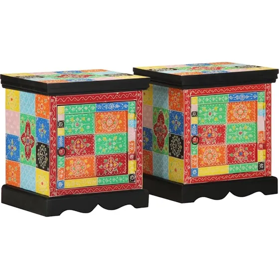 vidaXL Sengeskabe 2 stk 40x35x45 cm massivt mangotræ flerfarvet