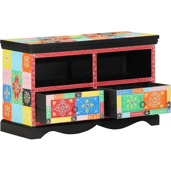 vidaXL TV-skab med skuffe 80 x 35 x 50 cm, massivt mangotræ, flerfarvet
