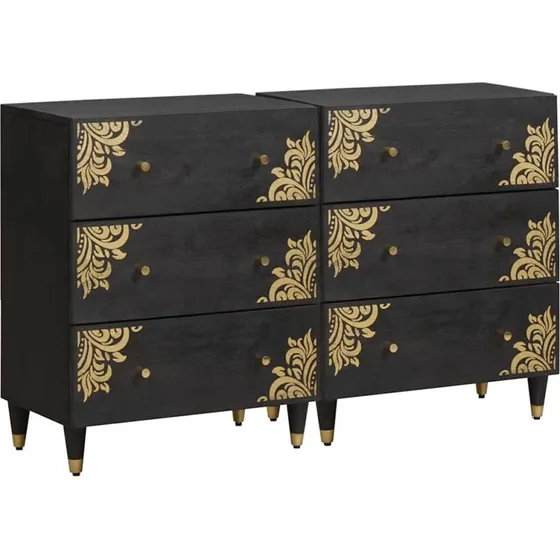 vidaXL Sideboard med hylde 2 stk, Sort, 60 x 33 x 75 cm, massivt mangotræ