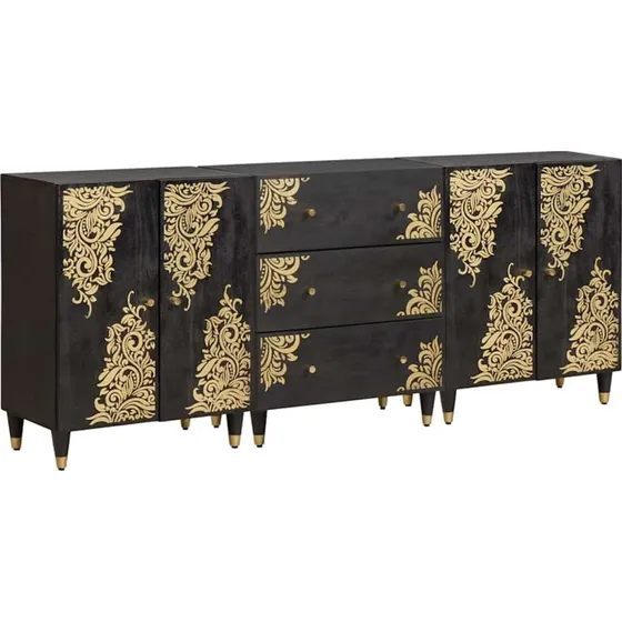 vidaXL Badeværelsesskabsæt med skuffe 3 pcs, Sort, 180 x 33 x 75 cm