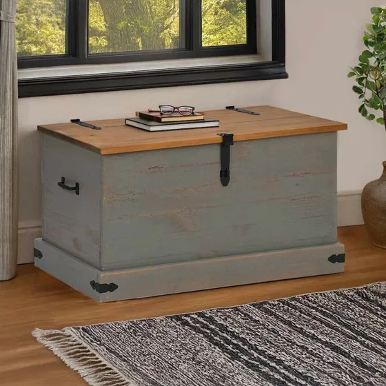 vidaXL Halden 91x48x47 cm opbevaringskiste i massivt fyrretræ grå