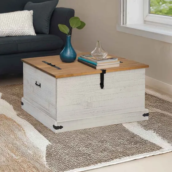 vidaXL Halden 91x91x47 cm opbevaringskiste i massivt fyrretræ, hvid