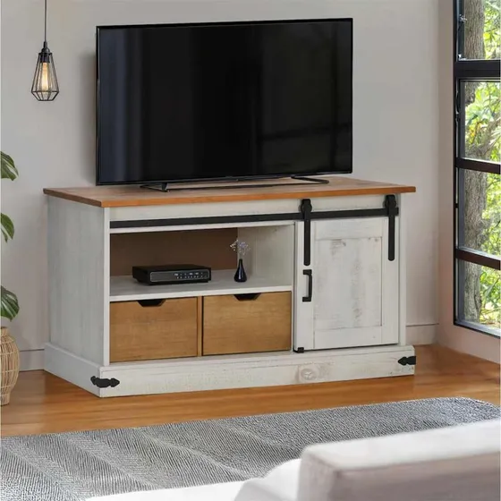 Halden Tv-bord 110x40x60 cm Grå Massivt Fyrretræ med Skydedør