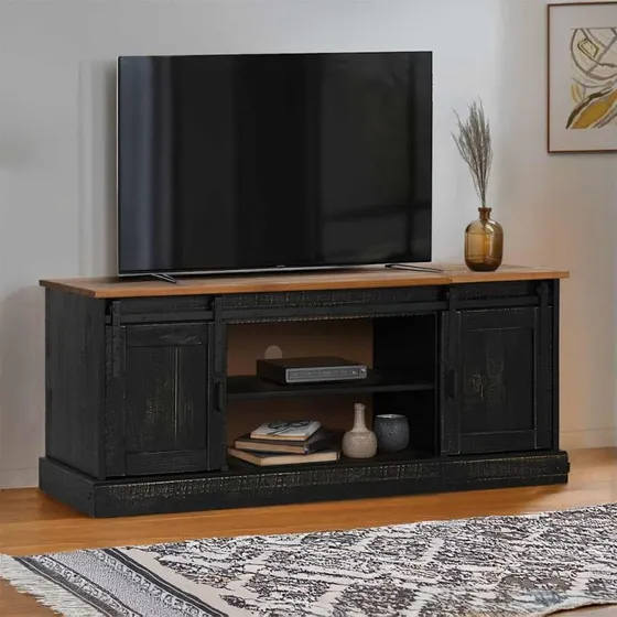 vidaXL Halden 2 Skydedøre 150x40x60 cm Massivt Træ Sort