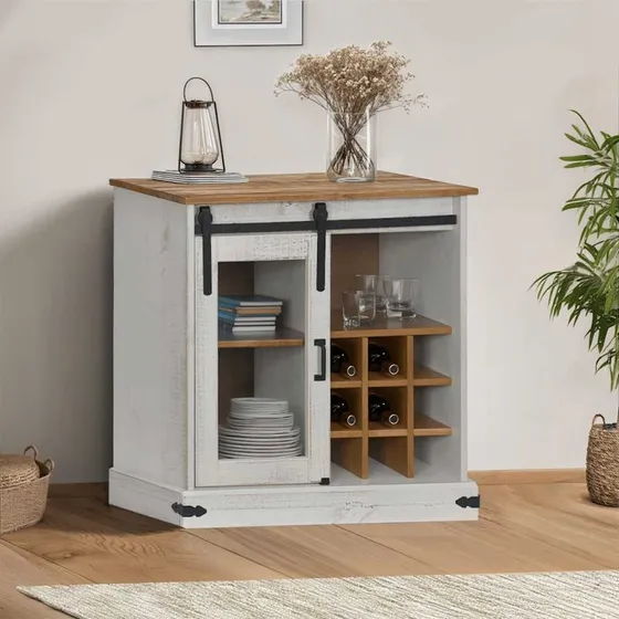 vidaXL Halden Skænk 80x40x80 cm Hvid Massivt Fyrretræ med Skydedør