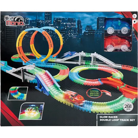 Car Mania selvlysende Double Loop racerbane 5,3 m (fra 3 år)