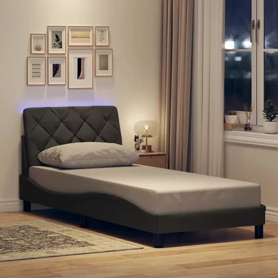 vidaXL Sengeramme med LED 90x190 cm mørkegrå