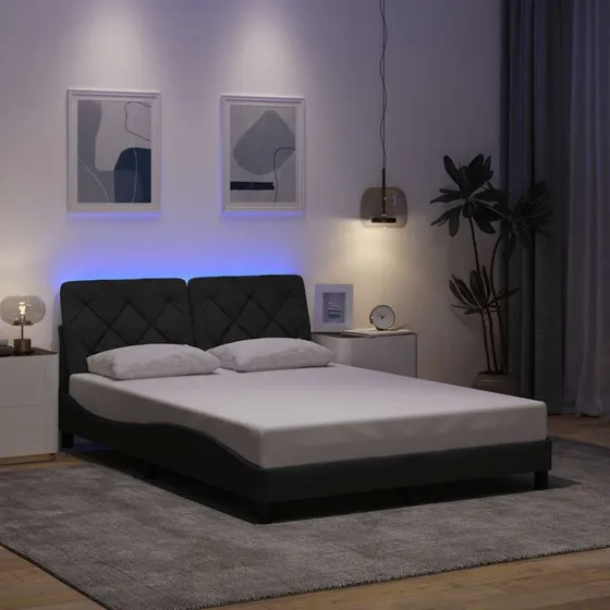 vidaXL Sengeramme med LED 140x200 cm mørkegrå