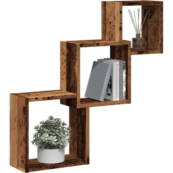 vidaXL Væghylde 68x15x68 cm Kubeformet Konstrueret Træ Antikt Trælook