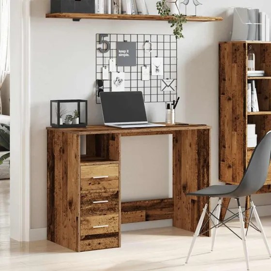 vidaXL Skrivebord 102x50x76 cm Konstrueret Træ Antikt Trælook