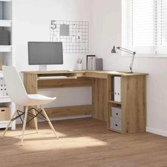 vidaXL Hjørneskrivebord 120x140x75 cm Konstrueret Træ Artisan Egetræ