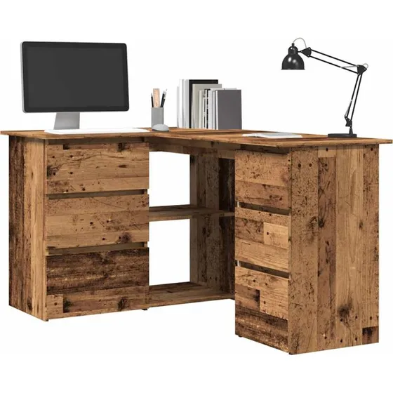 vidaXL Hjørneskrivebord 145x100x76 cm Konstrueret Træ Antikt Træ