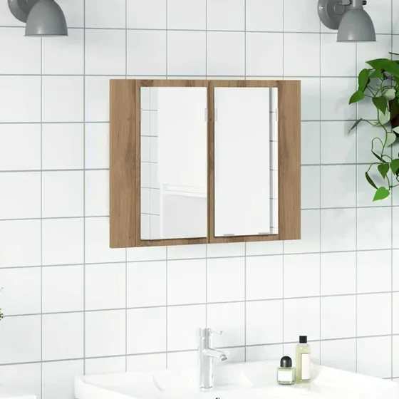 vidaXL LED-spejlskab 60x12x45 cm konstrueret træ, kunsteg