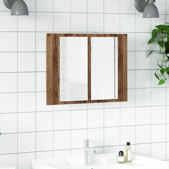 vidaXL LED-spejlskab 60x12x45 cm, konstrueret træ, antikt træ