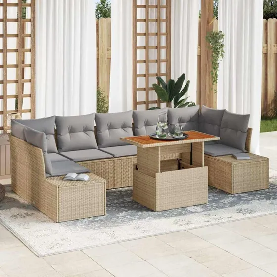 vidaXL Have Spisebordssæt 8 stk Beige og Grå 100 x 55 x 73 cm