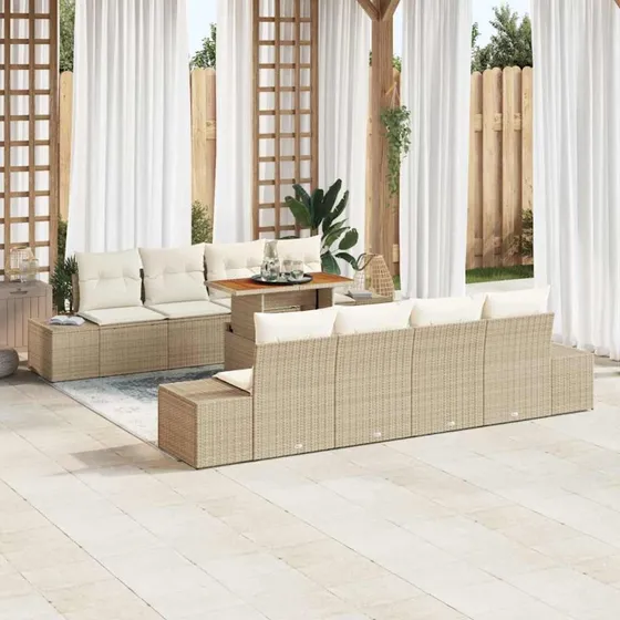 vidaXL Have Spisebordssæt 9 del, Beige og Creme, 100 x 55 x 73 cm