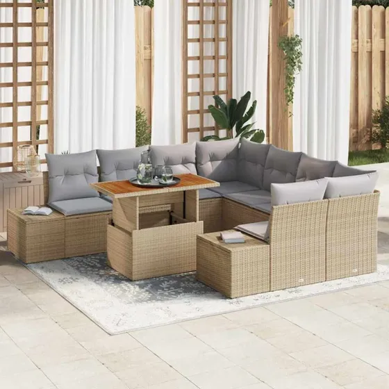 vidaXL Have Spisebordssæt 9 stk Beige og Grå 100 x 55 x 73 cm