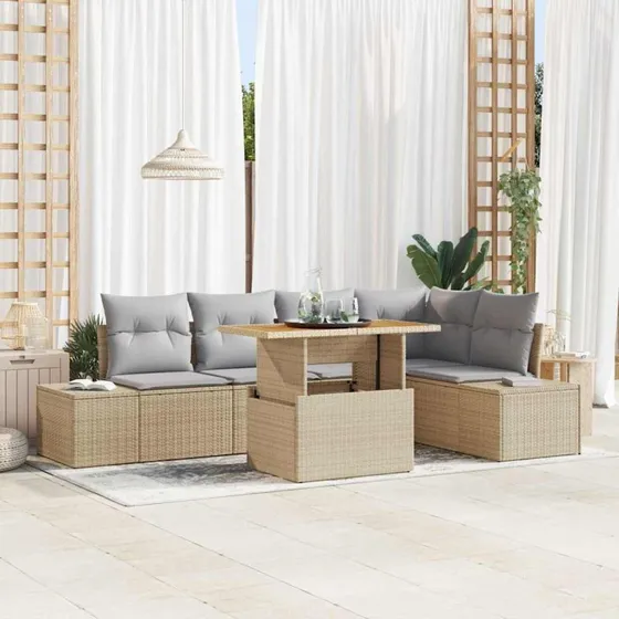 vidaXL Have Spisebordssæt 6 stk Beige og Grå 100 x 55 x 73 cm