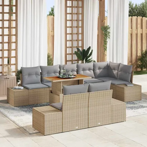 vidaXL Have Spisebordssæt 9 stk Beige og Grå 100 x 55 x 73 cm
