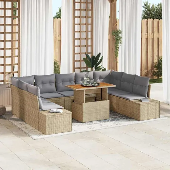 vidaXL Have Spisebordssæt 10 del 100 x 55 x 73 cm Beige og Grå