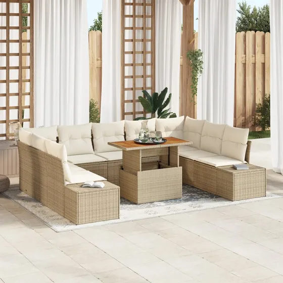 Have Spisebordssæt 10 Dele Beige og Creme 100x55x73 cm