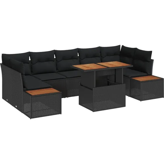 vidaXL Have Spisebordssæt 8 stk Sort og Brunt 100 x 55 x 73 cm