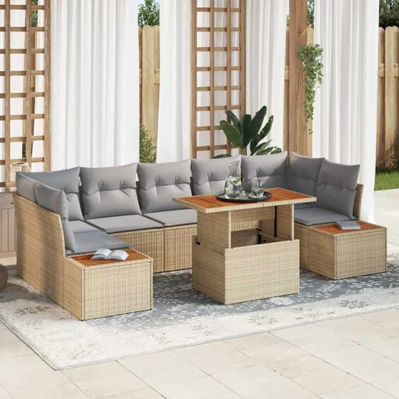 vidaXL Have Spisebordssæt 8 del, beige og grå, 100 x 55 x 73 cm