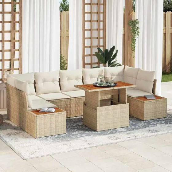vidaXL Have Spisebordssæt 8 dele Beige og Creme 100 x 55 x 73 cm