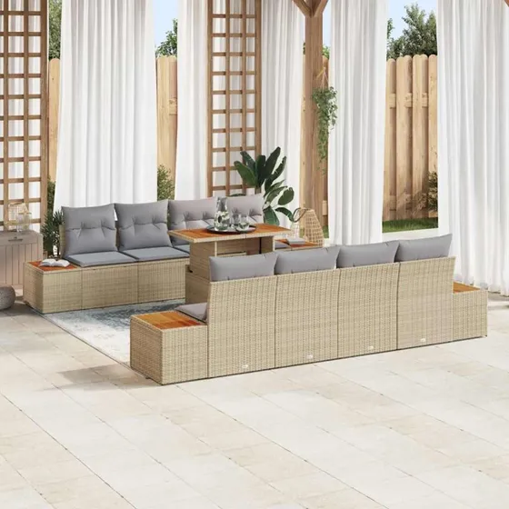 vidaXL Have Spisebordssæt 9 del 100 x 55 x 73 cm Beige og Grå