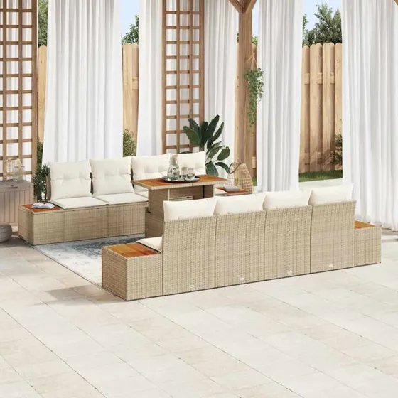 vidaXL Have Spisebordssæt 9 dele Beige og Creme 100 x 55 x 73 cm