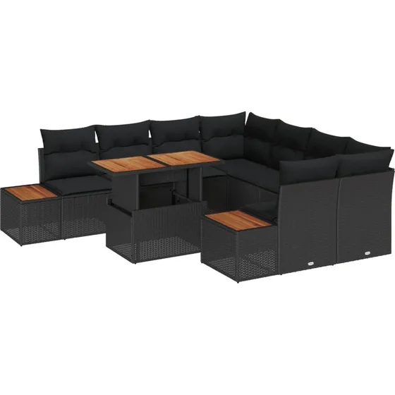 vidaXL Have Spisebordssæt 9 stk Sort og Brunt 100 x 55 x 73 cm