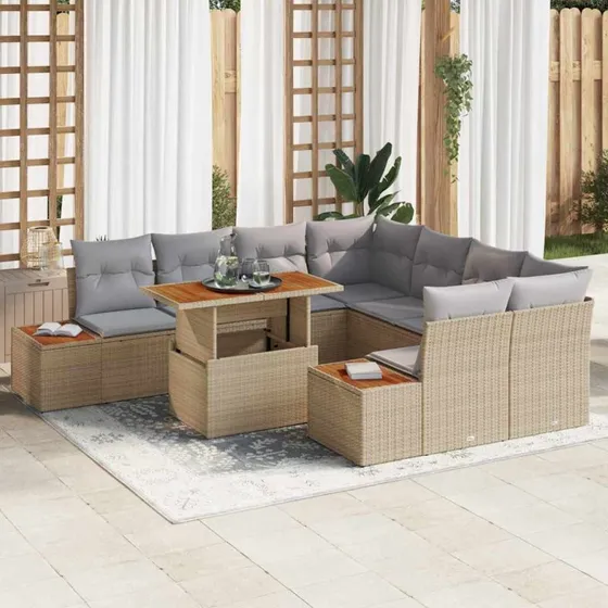 vidaXL Have Spisebordssæt 9 stk Beige og Grå 100 x 55 x 73 cm