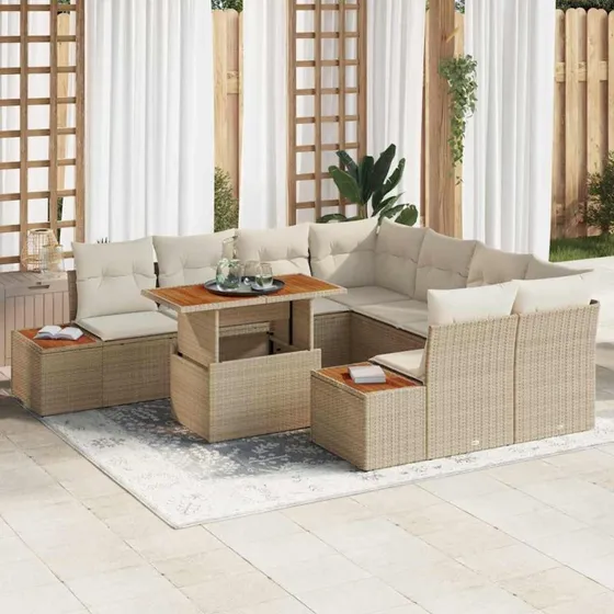 vidaXL Have Spisebordssæt 9 deler Beige og Creme 100 x 55 x 73 cm