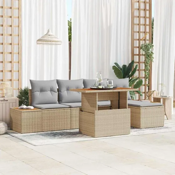 vidaXL Have Spisebordssæt 6 stk Beige og Grå med Pude
