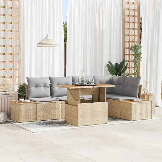 vidaXL Have Spisebordssæt 6-del, Beige og Grå, 100 x 55 x 73 cm