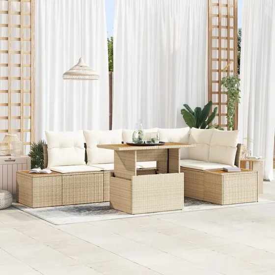Have Spisebordssæt Med Pude 6 Dele Beige, Creme 100 X 55 X 73 Cm