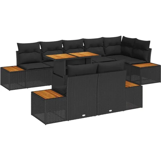 vidaXL Have Spisebordssæt 9 stk Sort og Brunt 100 x 55 x 73 cm